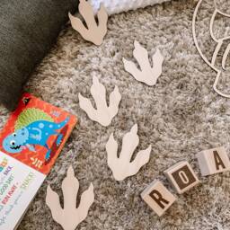 Dinosaur Feet Wall Decal, Dinosaur Art, Playroom Sign, Decor, Wooden Footprint Nursery - thumbnail 1