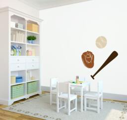 Wall Decal Custom Vinyl Art Stickers - Baseball Glove, Bat, & Ball - thumbnail 1