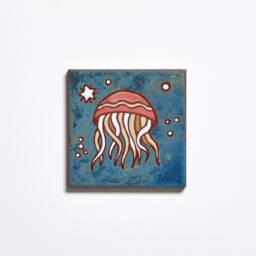 Hand-Painted Sea Life Ceramic Tile Set, Decorative Wall Art - thumbnail 2