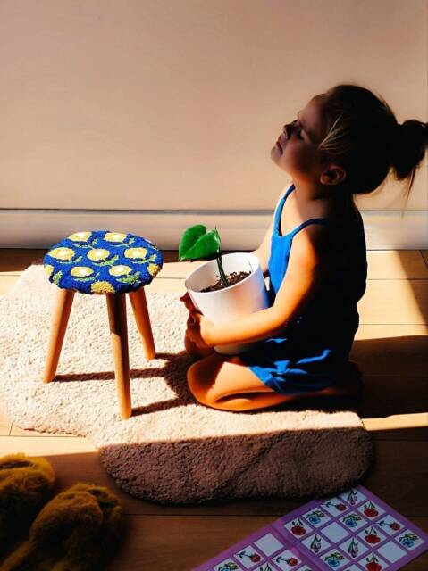 Babyroom Chair Blue Handmade Tufted Stool With Flowers Punchneedle Craft Furniture Kidsroom Decor Livingroom Footrest Stand For Plants - image 1