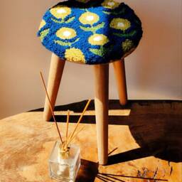 Babyroom Chair Blue Handmade Tufted Stool With Flowers Punchneedle Craft Furniture Kidsroom Decor Livingroom Footrest Stand For Plants - thumbnail 2