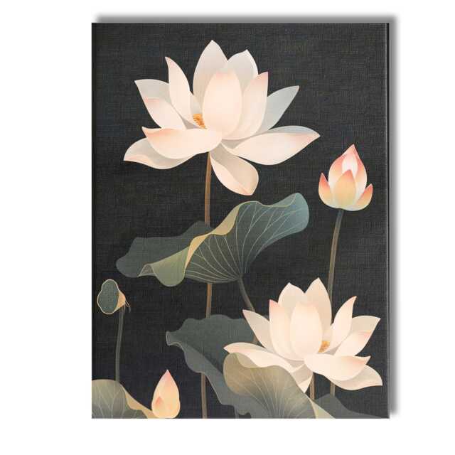 Dark Botanical Lotus Flowers Night Garden Illustration Canvas Wall Art Print Decor Picture Ready To Hang - image 1