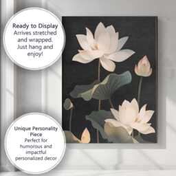 Dark Botanical Lotus Flowers Night Garden Illustration Canvas Wall Art Print Decor Picture Ready To Hang - thumbnail 3