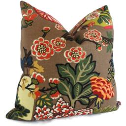 Mocha Chiang Mai Dragon Pillow Cover Schumacher Linen Accent - thumbnail 1