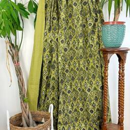 Kantha Stitch Pure Cotton Reversible Bed/Sofa Throw King Size Tropical Deep Green Black Ikat Print Dohar Indian Summer Blankets - thumbnail 3