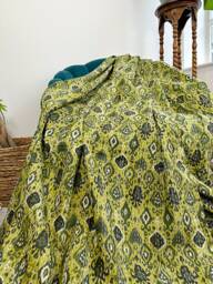 Kantha Stitch Pure Cotton Reversible Bed/Sofa Throw King Size Tropical Deep Green Black Ikat Print Dohar Indian Summer Blankets - thumbnail 1
