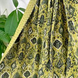 Kantha Stitch Pure Cotton Reversible Bed/Sofa Throw King Size Tropical Deep Green Black Ikat Print Dohar Indian Summer Blankets - thumbnail 2