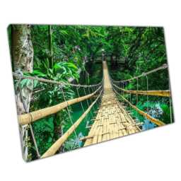 Bamboo Hanging Bridge Wall Art Print For Home Office Decor Tropical River Scene Bohol Philippines - thumbnail 1