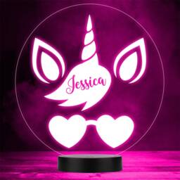 Cool Unicorn Wearing Heart Sunglasses Led Personalised Gift Night Light - thumbnail 1