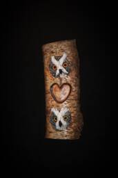 Personalized Wedding- Anniversary Monogrammed Wood Carving - Owl Hand Carved Sculpture Wall Art - thumbnail 1