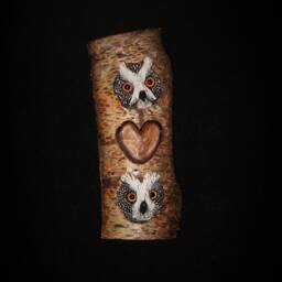 Personalized Wedding- Anniversary Monogrammed Wood Carving - Owl Hand Carved Sculpture Wall Art - thumbnail 2