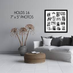 Large Black Wood Multi Photo Frame - Holds 16 7x5 Photos in A White Mount - thumbnail 2
