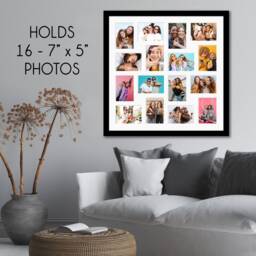 Large Black Wood Multi Photo Frame - Holds 16 7x5 Photos in A White Mount - thumbnail 3