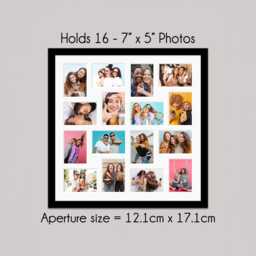 Large Black Wood Multi Photo Frame - Holds 16 7x5 Photos in A White Mount - thumbnail 1
