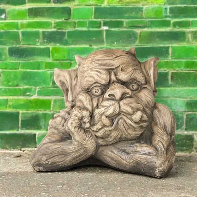 Concrete Horned Gargoyle Statue Stone Gothic Monster Sculpture Cute Ogre Figurine Outdoor Yard Ornament Mythical Creature Garden Decor - image 1