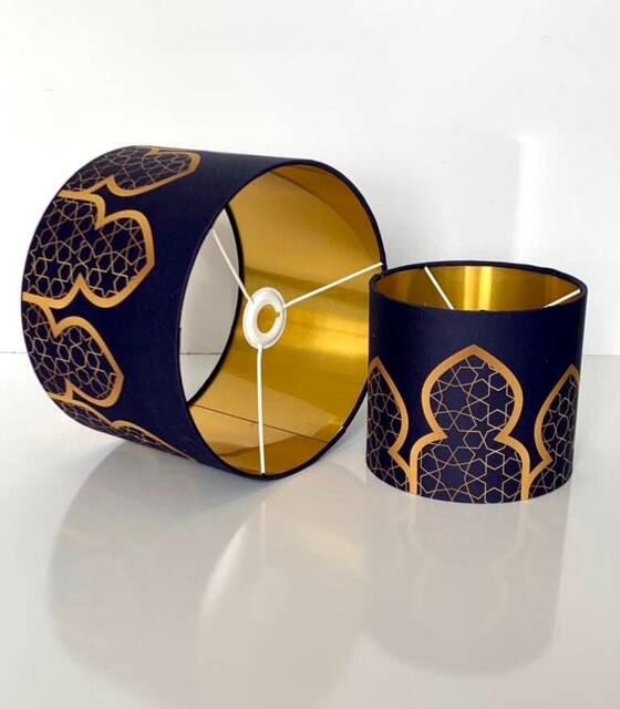 New Luxury High Quality Moroccan Design With Gold Lining Navy Blue Fabric Lamp Shade Pendant Light - image 1