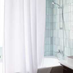 Waterproof Linen Shower Curtain With Back Tabs, Long Drape, Wide Bathtub Curtain, Liner, Custom Bathroom - thumbnail 3