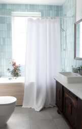 Waterproof Linen Shower Curtain With Back Tabs, Long Drape, Wide Bathtub Curtain, Liner, Custom Bathroom - thumbnail 1