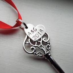 Skeleton Key Personalized Christmas Ornament Hand Stamped Year & Initials - House Warming Gift Couple's First New Home 2026 - thumbnail 3