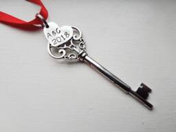 Skeleton Key Personalized Christmas Ornament Hand Stamped Year & Initials - House Warming Gift Couple's First New Home 2026 - thumbnail 1