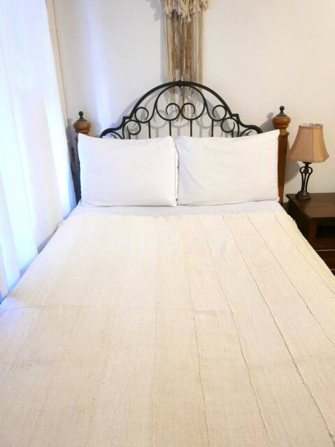 xl Handwoven African Mudcloth Fabric - Cream Boho Textile, King Bed Cover - image 1