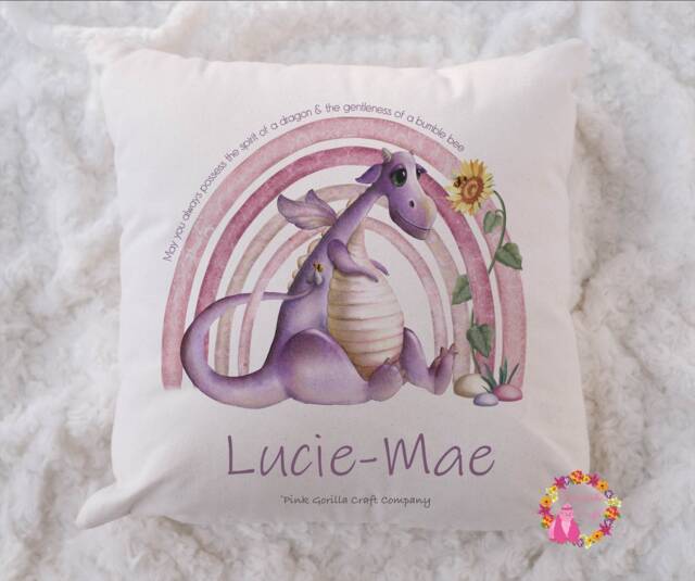 Child Pillow, New Baby Cushion, Personalised Children's Dragon Gift For Girl, Boy, Christening Gift, Rainbow - image 1