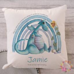 Child Pillow, New Baby Cushion, Personalised Children's Dragon Gift For Girl, Boy, Christening Gift, Rainbow - thumbnail 2