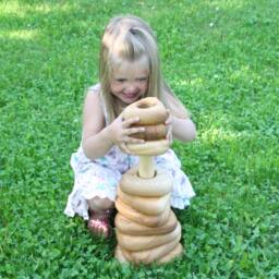 Handmade Wooden Stacking Pyramid Montessori Baby Toy, Natural Wood - thumbnail 1