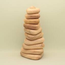 Handmade Wooden Stacking Pyramid Montessori Baby Toy, Natural Wood - thumbnail 2