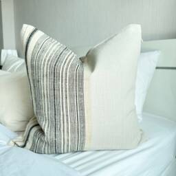 Handmade Striped Hemp Pillow Cover Vintage Grain Sack Design - 20x20 - thumbnail 1