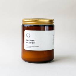 Sweater Weather - Pine, Ylang Ylang, Clove Essential Oil Candle in Amber Jar. Soy Wax Candle