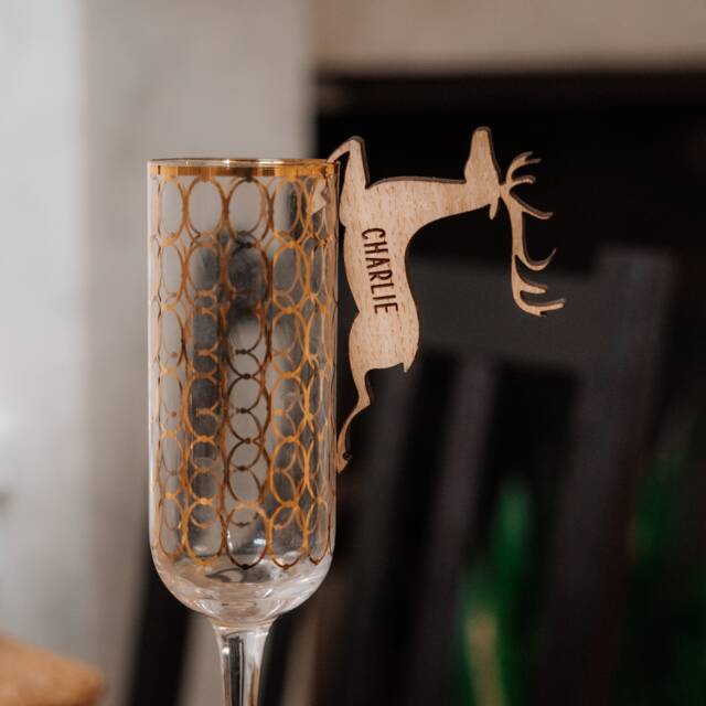 Christmas Glass Place Name Setting Personalised Reindeer Charm Decoration Xmas 2025 - image 1