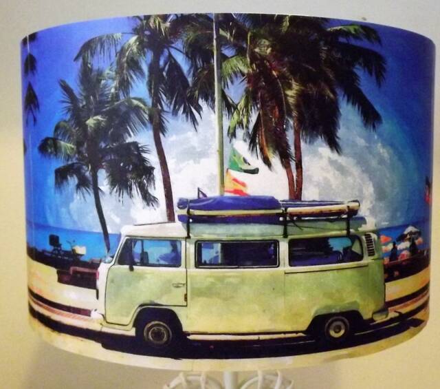 Campervan Beach Scene Lampshade Retro Seaside Decor - image 1