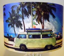 Campervan Beach Scene Lampshade Retro Seaside Decor - thumbnail 1
