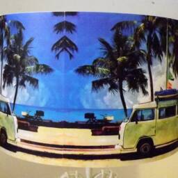 Campervan Beach Scene Lampshade Retro Seaside Decor - thumbnail 2