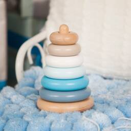 Ocean Blue Pyramid Wooden Stacking Toy, Color Sorting Rainbow Tower Of Rings Easter Gift For 1 Year Old - thumbnail 2