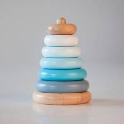 Ocean Blue Pyramid Wooden Stacking Toy, Color Sorting Rainbow Tower Of Rings Easter Gift For 1 Year Old - thumbnail 3