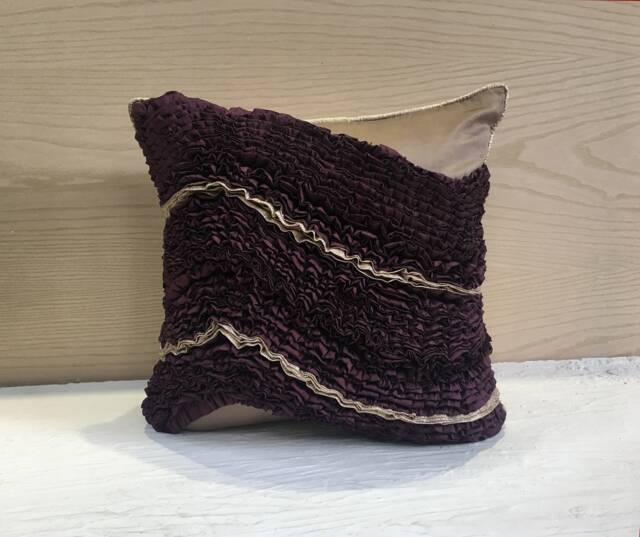 Rose Gold Frills Pillow Cover, Taupe Wine Taffeta, Embellished Accent - Bmcc060 - image 1