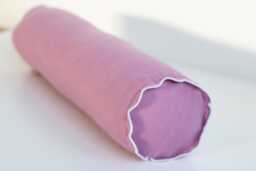 Lilac Linen Bolster Pillow Cover - White Scalloped Edges - 12x45cm - thumbnail 1