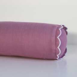 Lilac Linen Bolster Pillow Cover - White Scalloped Edges - 12x45cm - thumbnail 3