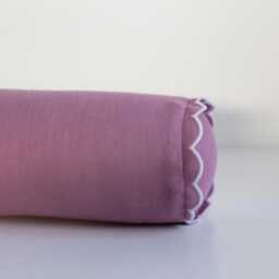 Lilac Linen Bolster Pillow Cover - White Scalloped Edges - 12x45cm - thumbnail 2