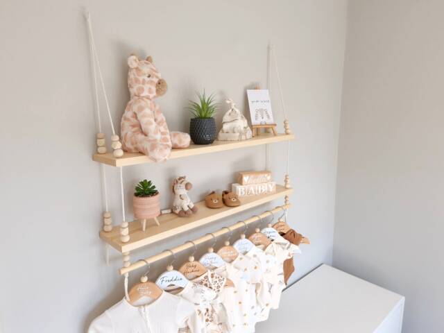 2 Tier Nursery Shelf With Rail, Shelves, Shelves For Nursery, Shelf, Baby Gift, Decor, Wooden Swing Peg Rail - image 1
