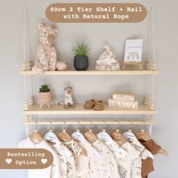 2 Tier Nursery Shelf With Rail, Shelves, Shelves For Nursery, Shelf, Baby Gift, Decor, Wooden Swing Peg Rail - thumbnail 2