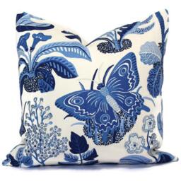 Schumacher Exotic Butterfly Pillow Cover Outdoor Blue Floral Print, Mid-Century Modern - thumbnail 3