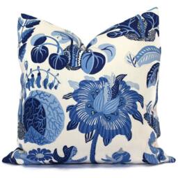 Schumacher Exotic Butterfly Pillow Cover Outdoor Blue Floral Print, Mid-Century Modern - thumbnail 2