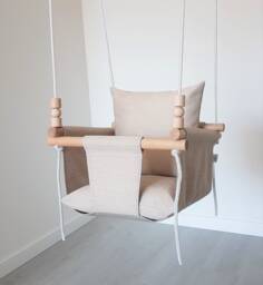 Weatherproof Beige Baby Swing, Indoor Outdoor Canvas Swing