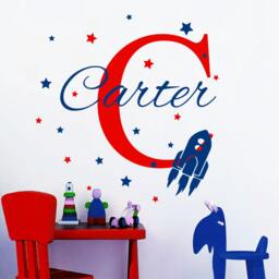 Rocket Wall Decal. Name Space Nursery Decor. Boy Bedroom Monogram . Art - Ma172 - thumbnail 1