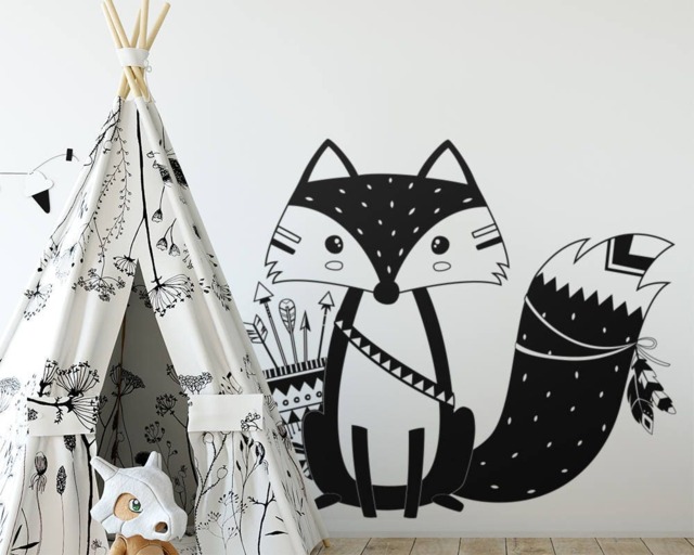 Tribal Fox Wall Decal - Nursery Decal, Woodland Sticker, Cute Vinyl - image 1