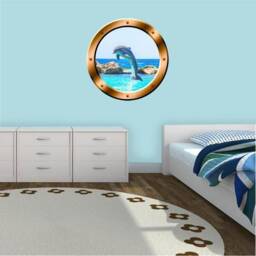 Dolphin Porthole Vinyl Wall Decal Porpoise Mural Art - Vwaq Bp30 - thumbnail 1