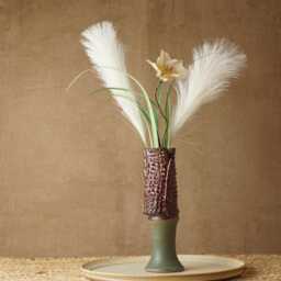 Handmade Ikebana Vase. Red Green Crocodile Skin G2087